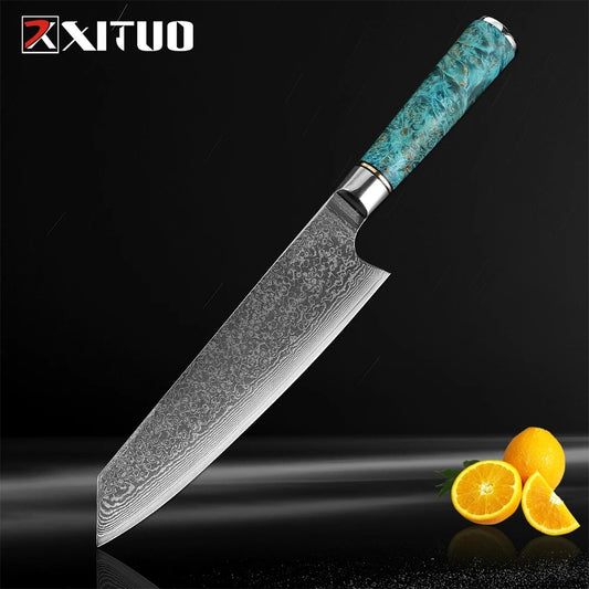 KD Damascus VG10 Steel 8-inch Chef Knife Japanes Kiritsuke Gyuto Cleaver Tool