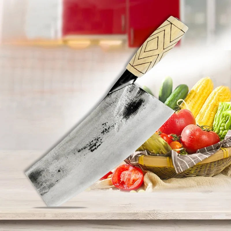 KD Handmade Cleaver Knife Forged Carbon Steel Butcher Knife Natural Wood Handle