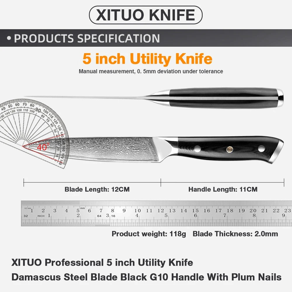 KD Japanese Utility Knife 5 Inch Damascus Kitchen Knife VG10 67 Layer Razor Sharp Knife
