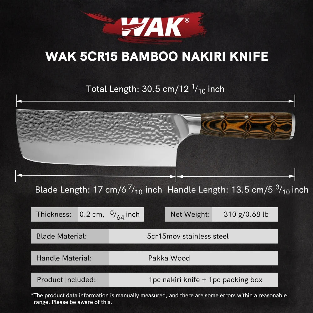 KD Kitchen Nakiri Knife Meat Vegetable Knife With Bamboo Shaped Handle