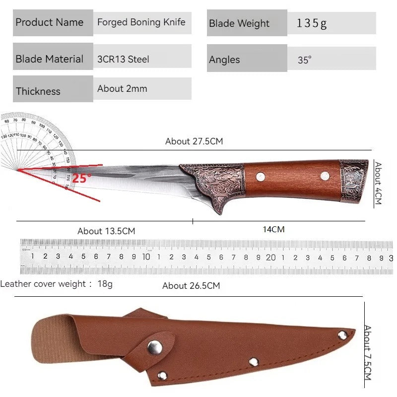 KD Stainless Steel Handmade Boning Knife Kitchen Hand Forged Fillet Knife