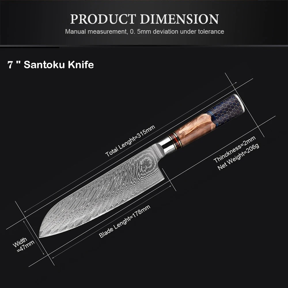 KD Santoku Knife Japanese Damascus Steel Chef Knives