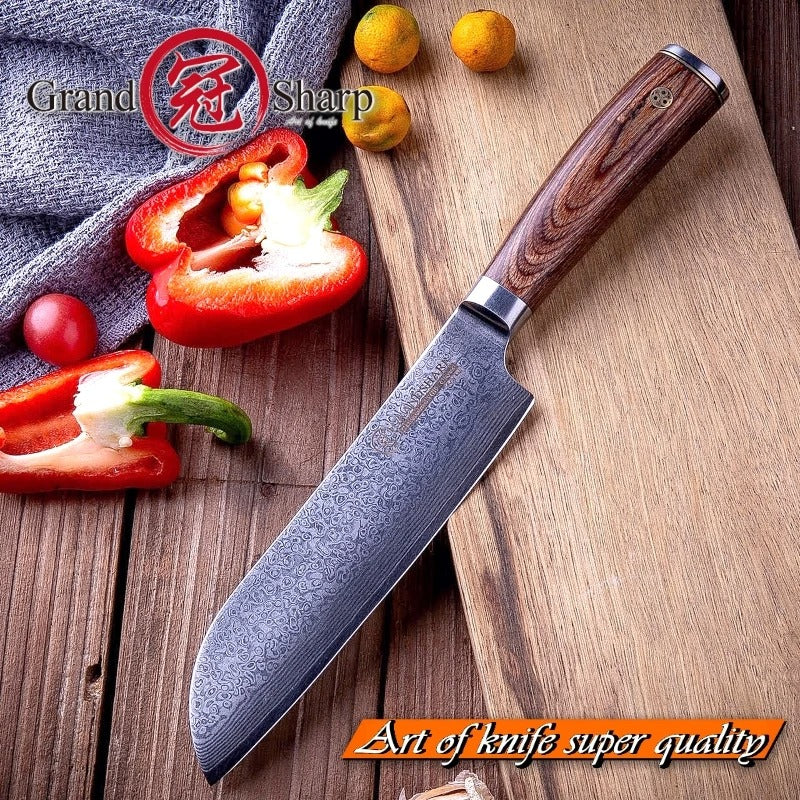 KD Japanese Santoku Knife Damascus Steel 67 layers Stainless Steel Kitchen Chef Knives