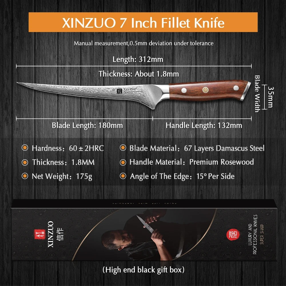 KD 7 Inch Boning Knife 67 Layers Damascus Steel Kitchen Knife