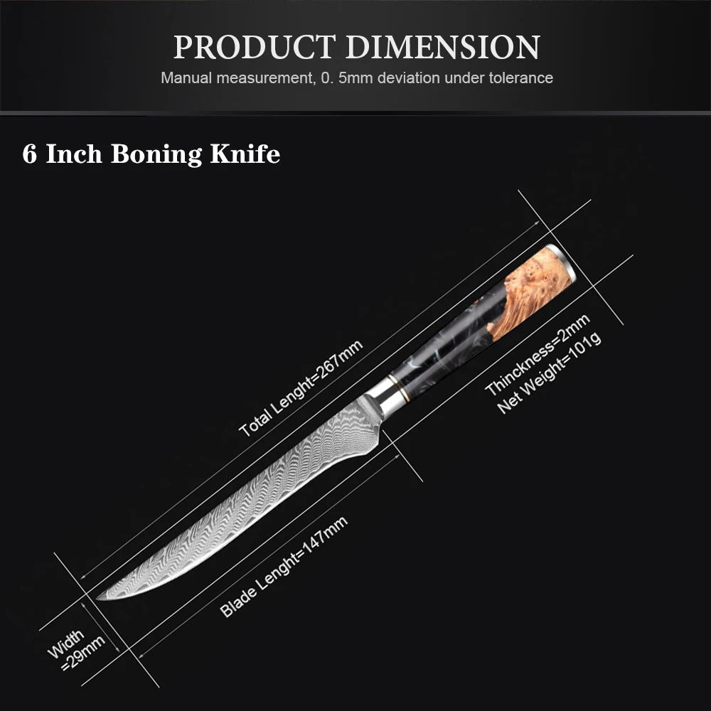 KD Damascus Steel 6 Inch Boning Knife Sharp Kitchen Chef Knives