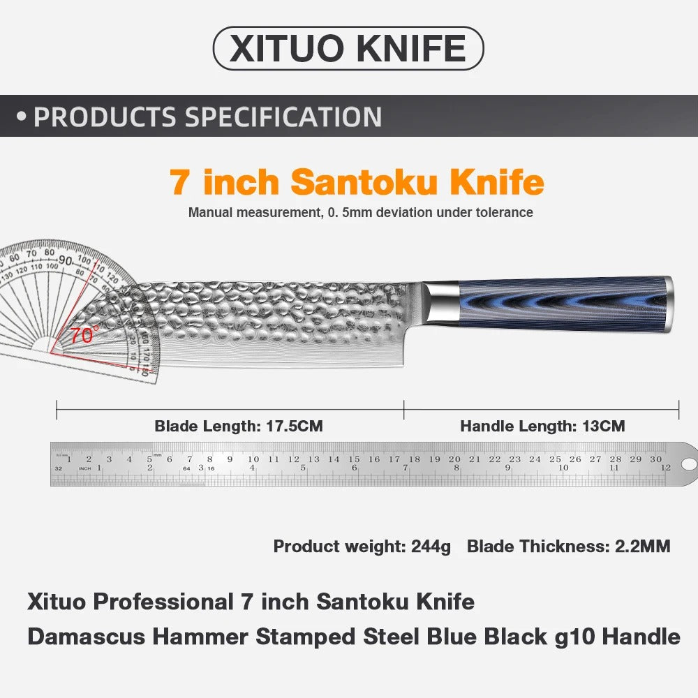 KD Damascus Santoku Knife 7 Inch Kitchen Knife Japanese VG10 67 Layers Steel Chef Knife