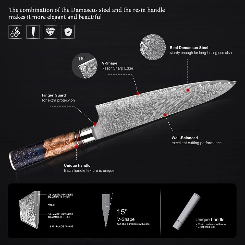 KD Santoku Knife Japanese Damascus Steel Chef Knives
