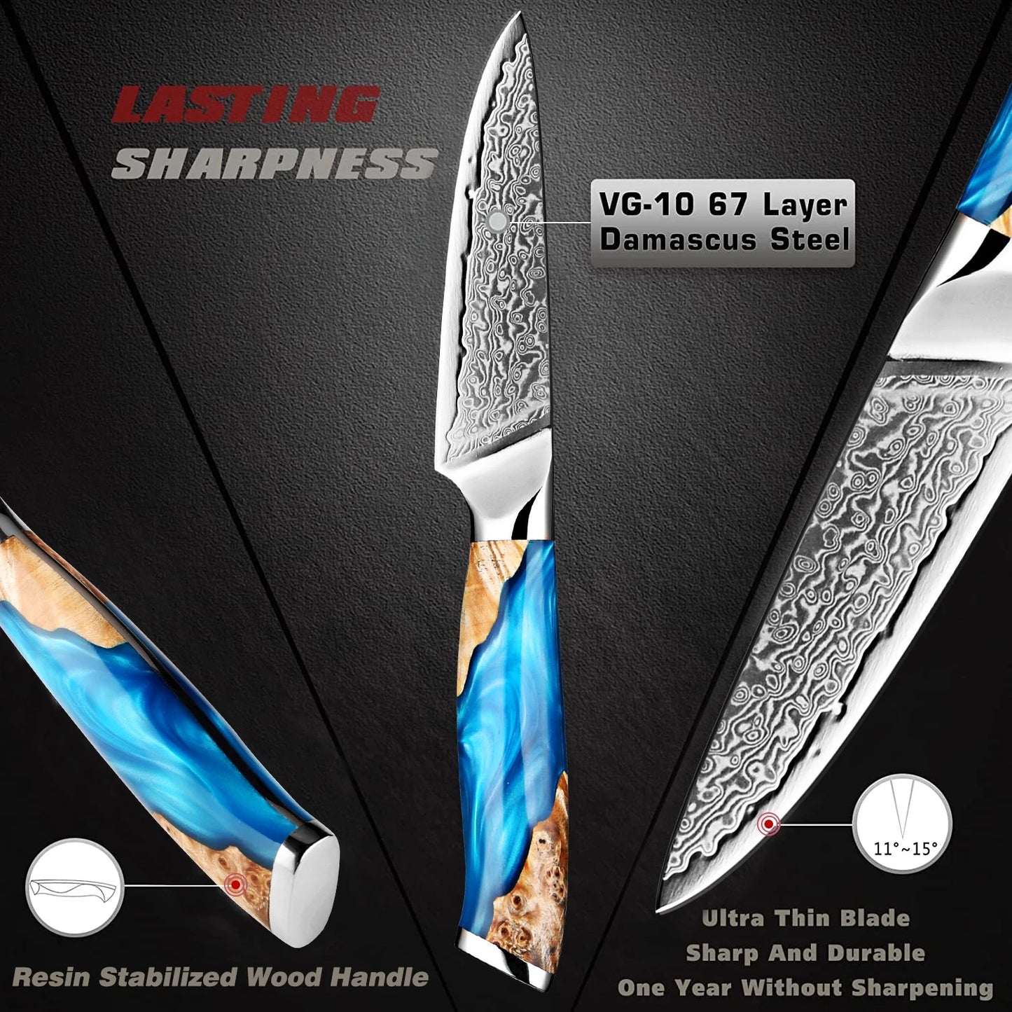 KD Paring Knife 3.5 Inch VG10 Damascus Steel 67-Layers Ergonomic Handle