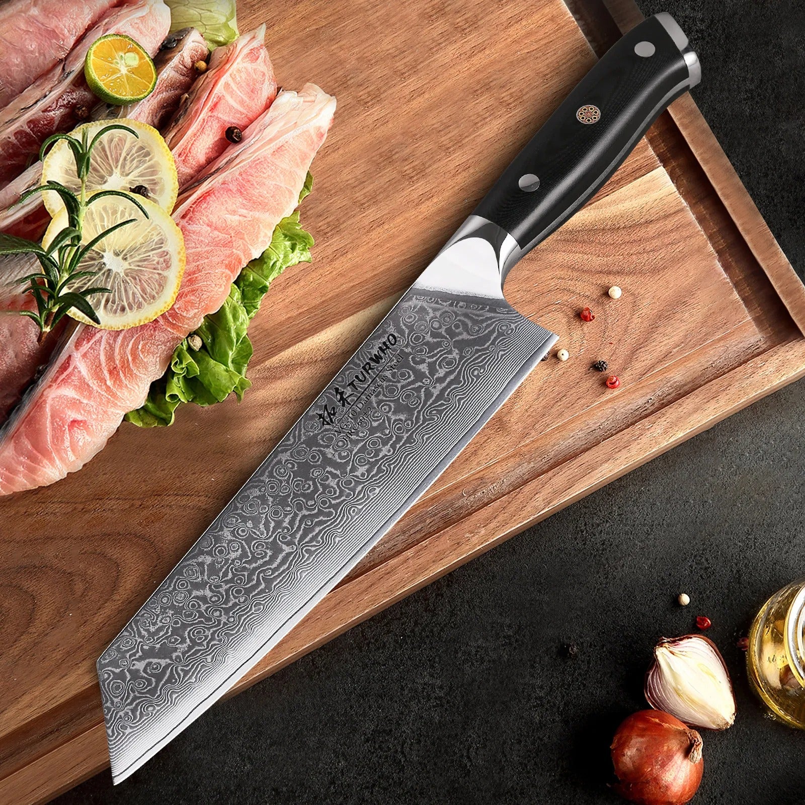 KD 8.5 Inch Japanese Kiritsuke Knife 67 Layers Damascus Steel Kitchen Knives