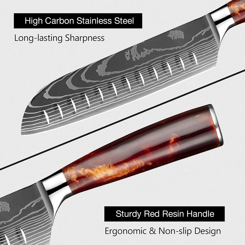 KD 7 Inch Santoku Knife Japanese Damascus Stainless Steel Kitchen Knives