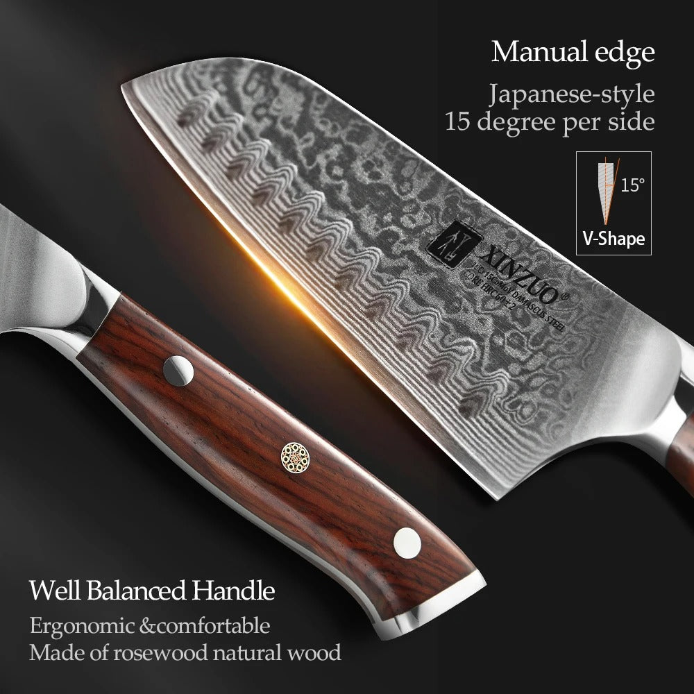 KD 5 Inch Stainless Steel Santoku Knife 67 Layer Damascus Kitchen Knife