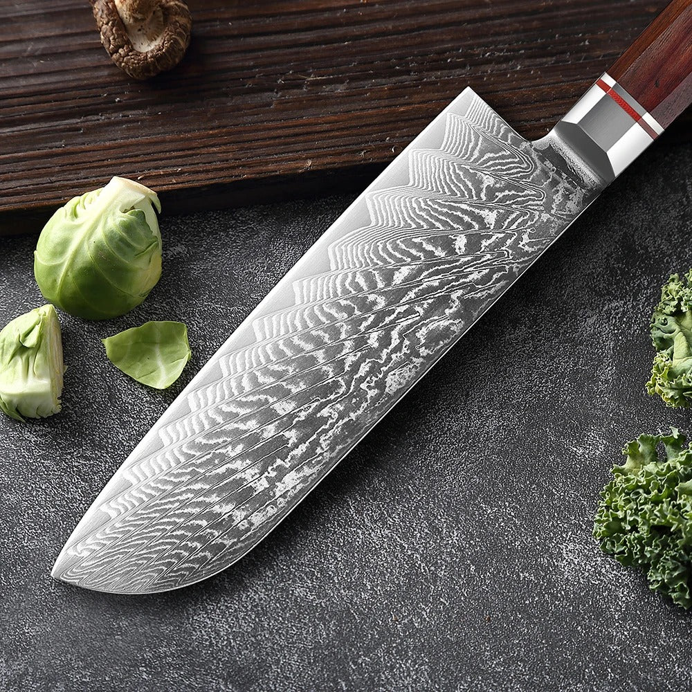 KD Japanese Santoku Knife Chef Knife VG10 Damascus Steel Wood Handle Kitchen Knife