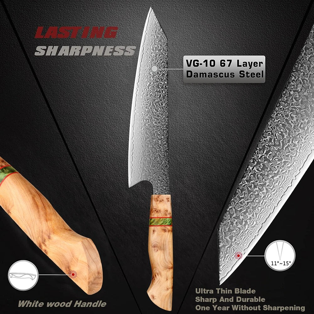 KD Kiritsuke Kitchen Knife Damascus VG10 High Carbon Steel 67-Layer Slicing Knife
