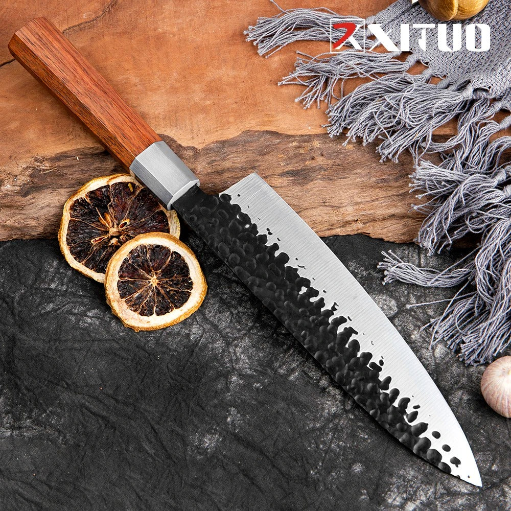 KD 8Inch Chef Knife Octagonal Handle Forged High Carbon Steel Cleaver Kitchen Knife