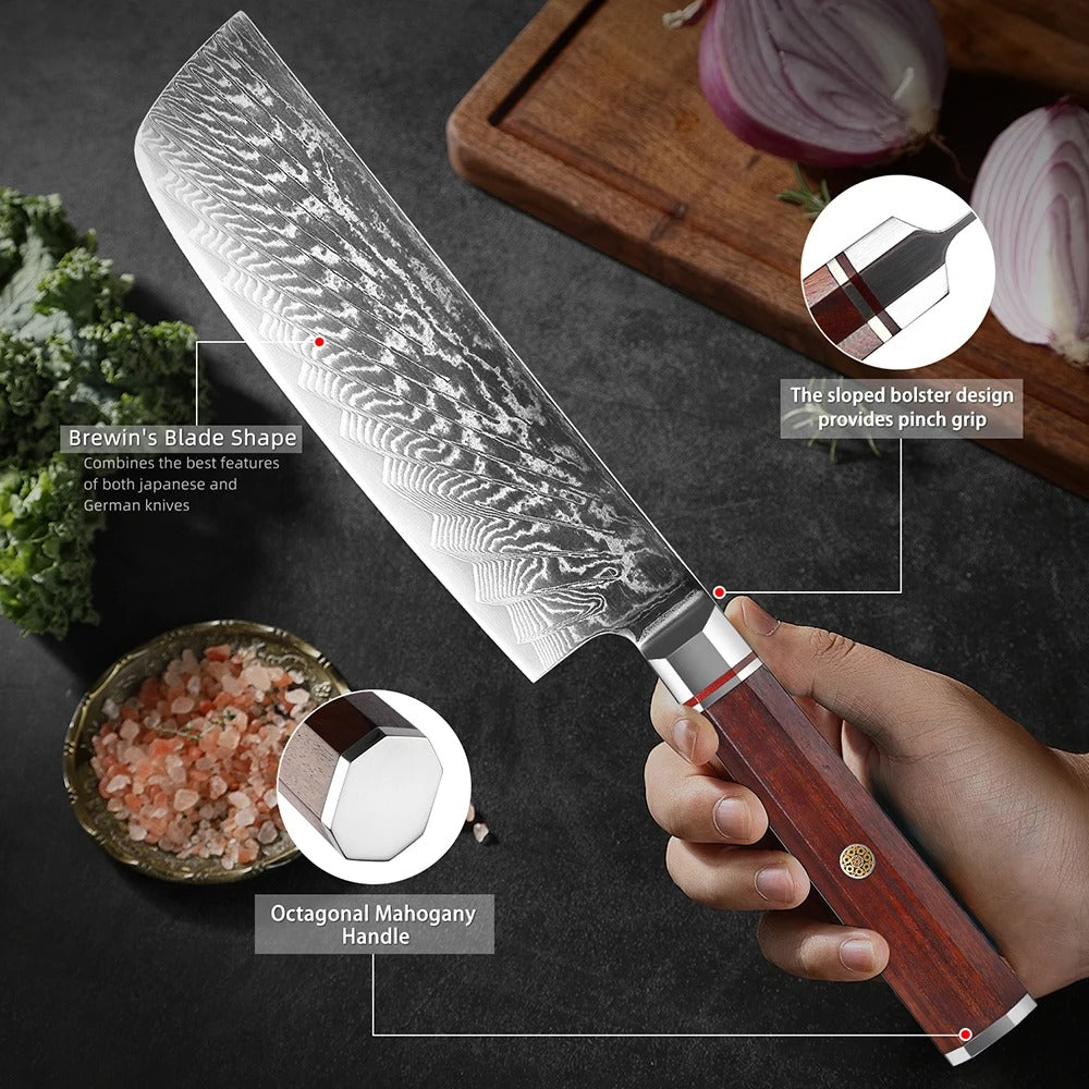 KD 7 Inch Japan Nakiri Knife Damascus Steel Vegetable Knife Asian Kitchen Knife