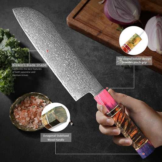 KD Kitchen Santoku Knife Damascus Steel Japanese Kitchen Chef Knife