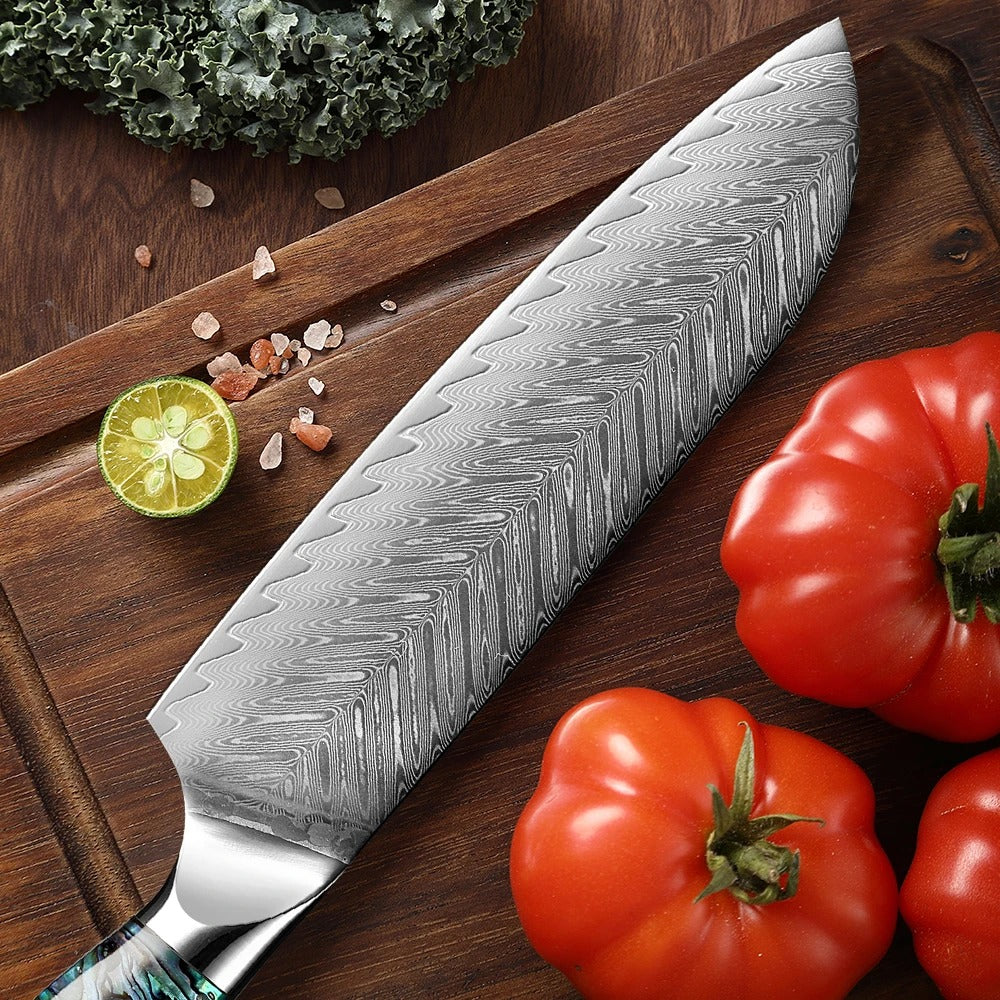 KD 7 Inch High Carbon Santoku Knife 67-Layer Damascus Japanese Steel Kitchen Knife