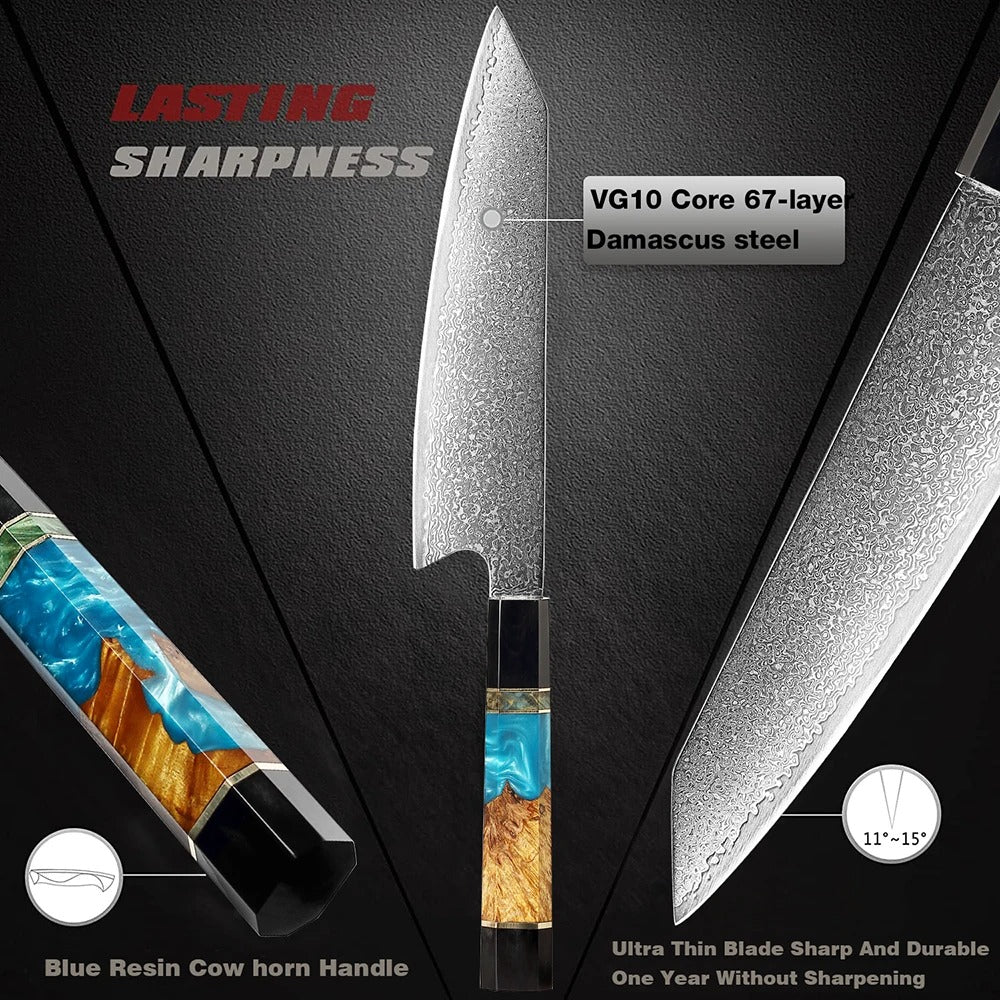KD Damascus Kiritsuke 8 inch Chef Knife Japanese VG10 Damascus Steel Knife