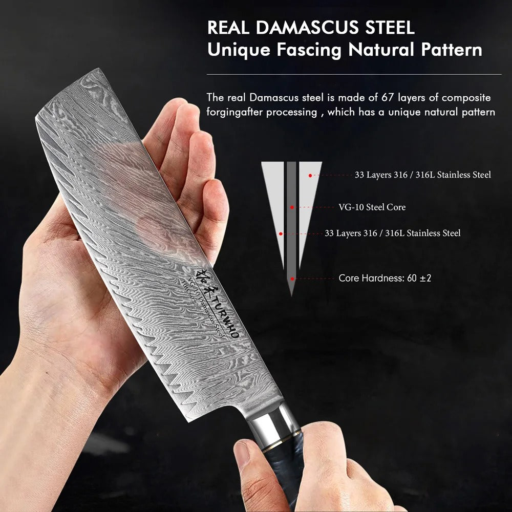 KD 7 Inch Nakiri Kitchen Knife Japanese VG10 Damascus Stainless Steel Chef Knife