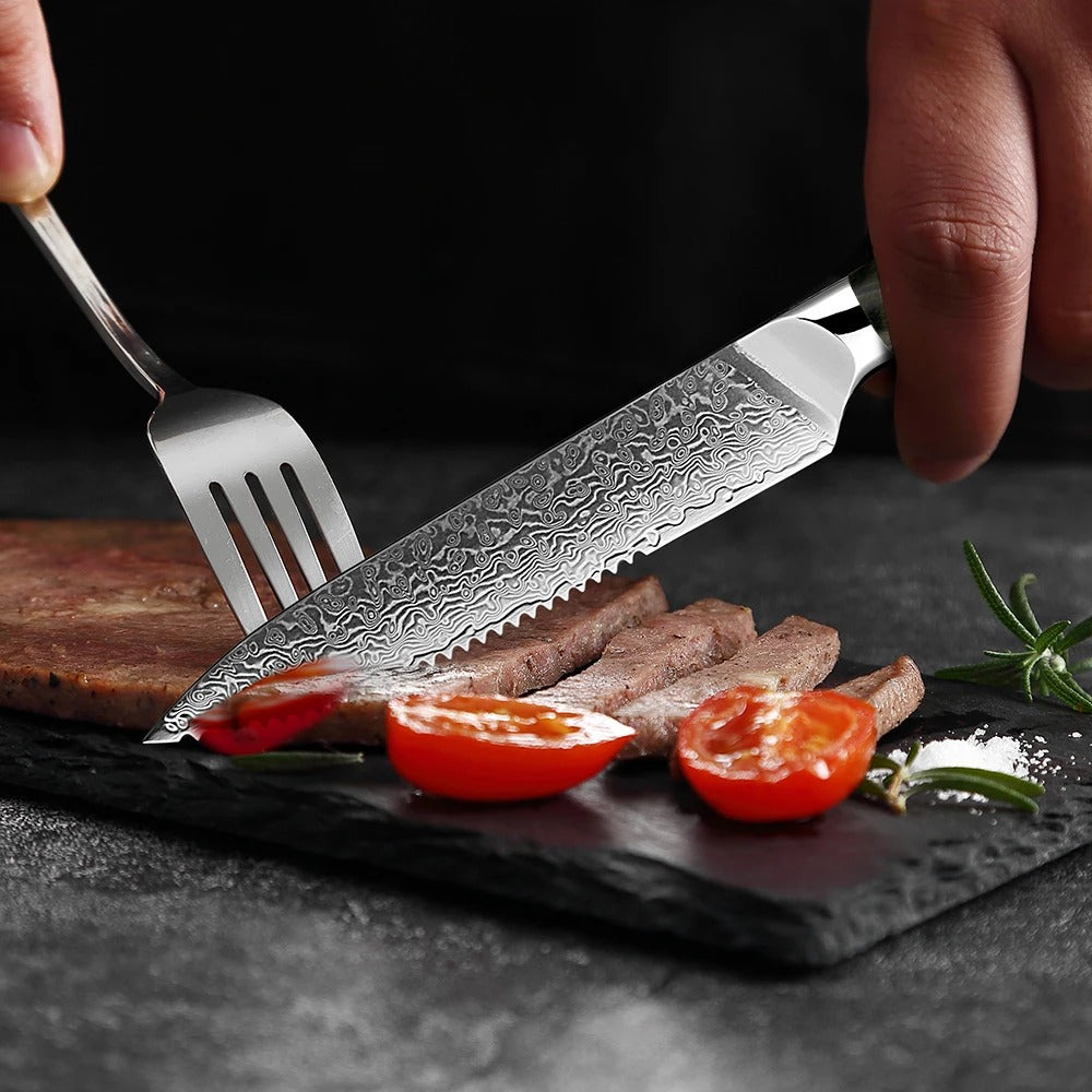 KD 5 Inch Damascus Steel Steak Knife Ultra Sharp Kitchen Dinner Knife