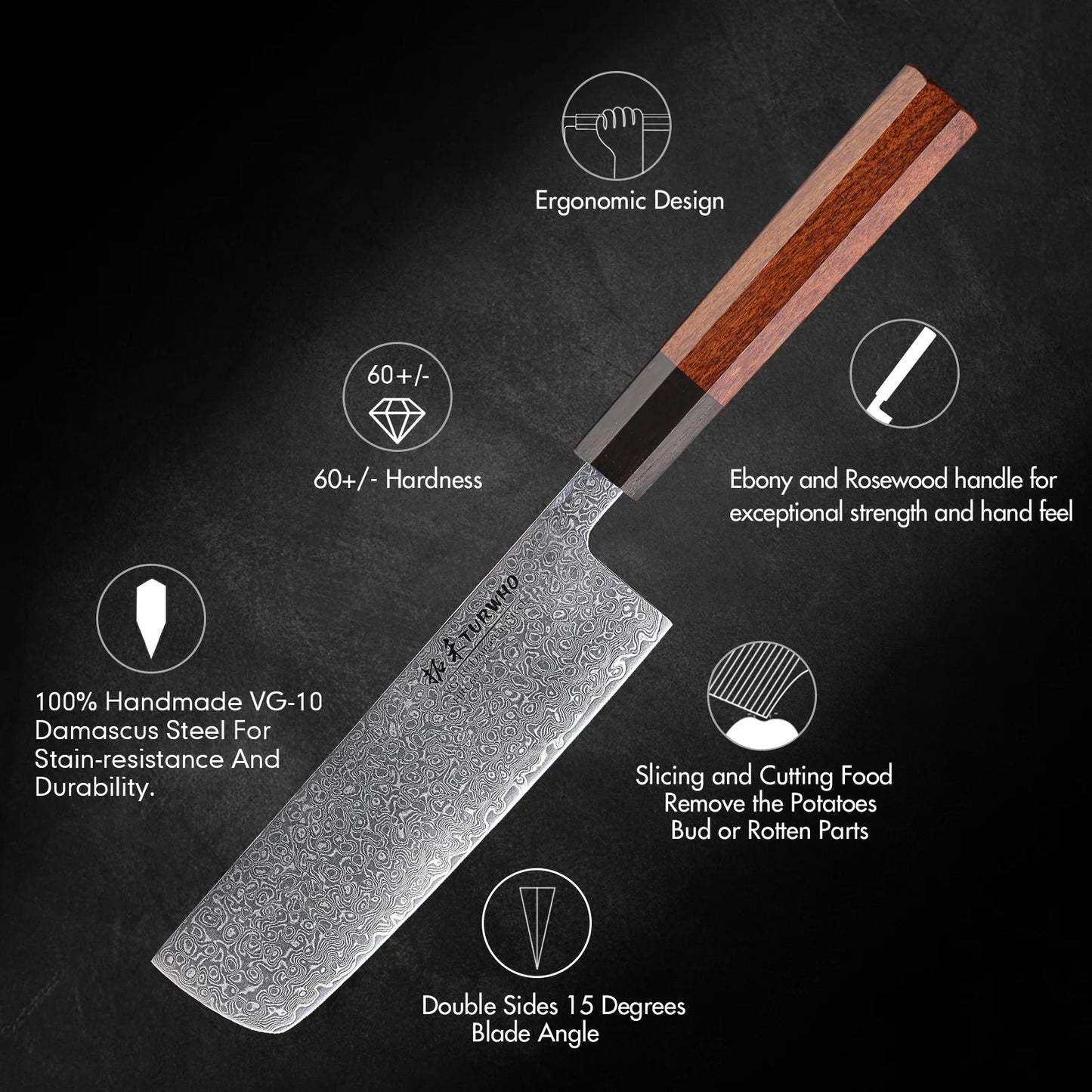 KD Japanese Hand Forged Kitchen Knives 67 Layer Damascus Steel Nakiri Chef Knife