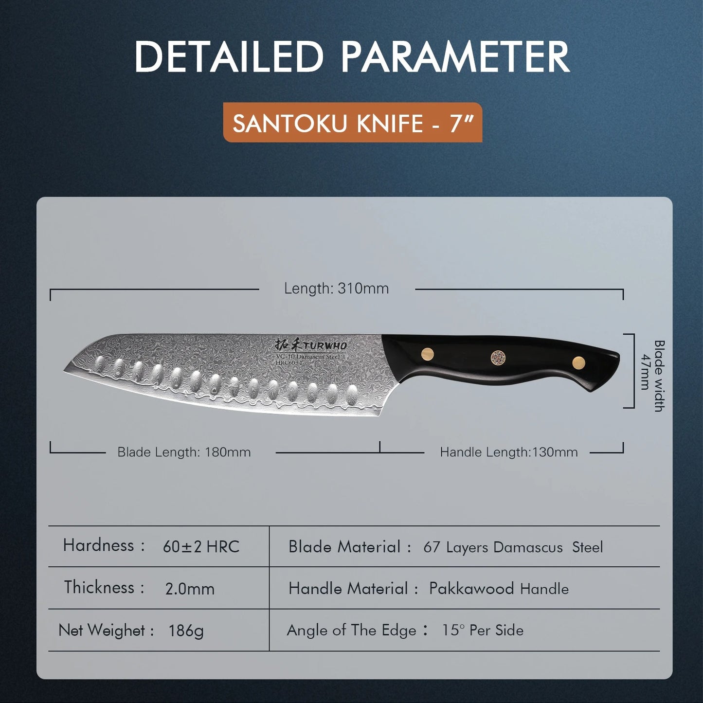 KD 7 Inch Santoku Knife 67 layer Damascus Steel Kitchen Knife