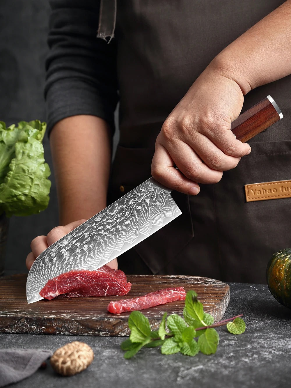 KD Japanese Santoku Knife Chef Knife VG10 Damascus Steel Wood Handle Kitchen Knife