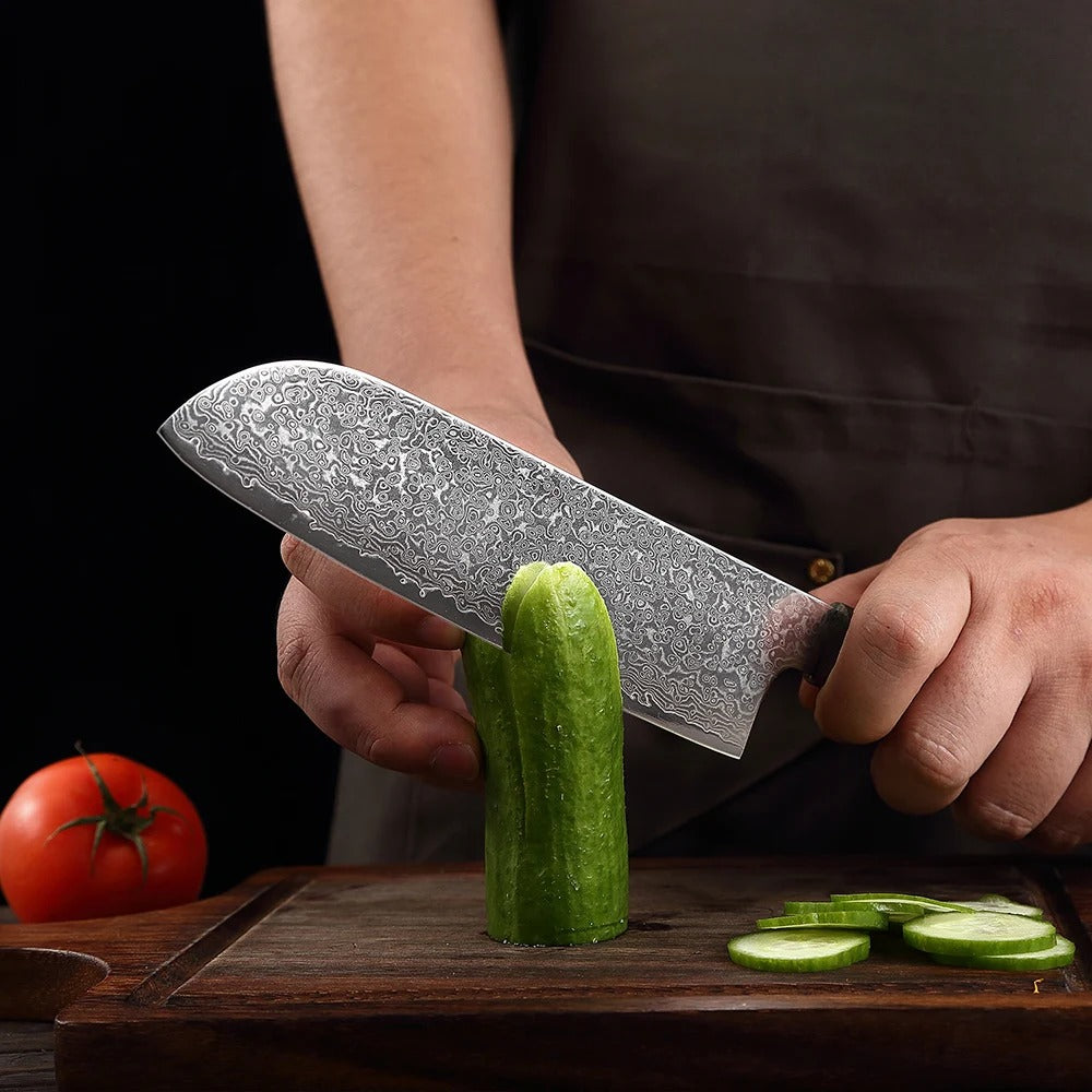 KD High Quality Damascus Steel Santoku Knife 7" Japanese Chef's Knife