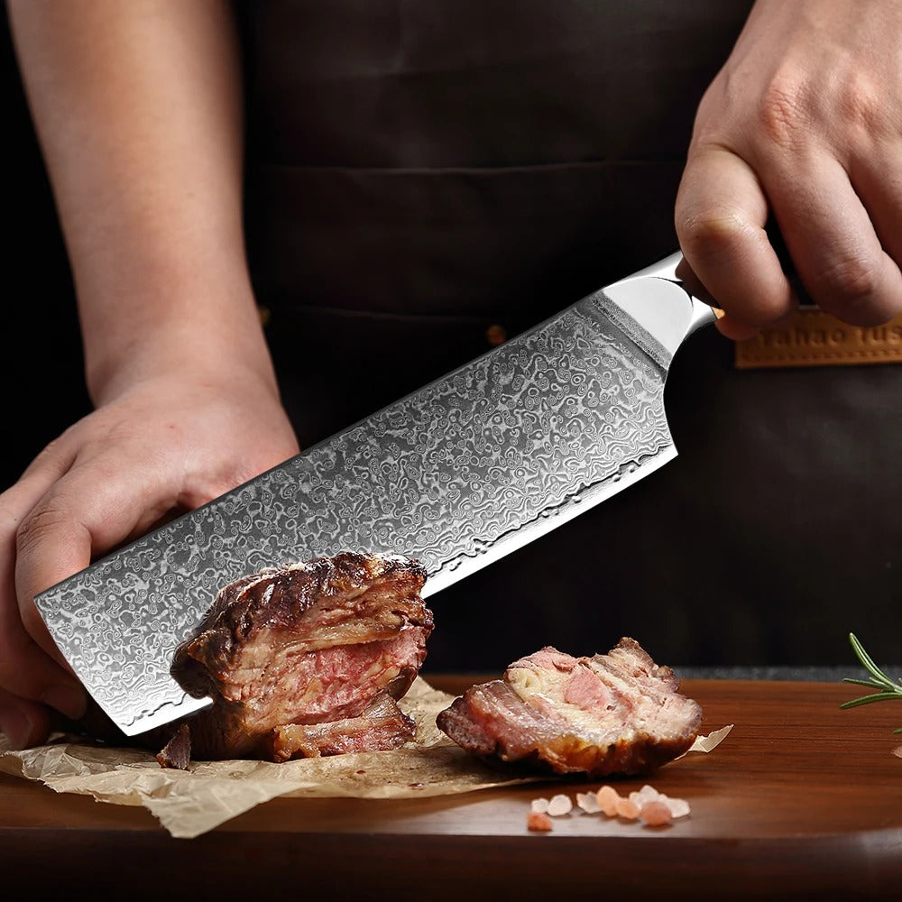 KD Japan Nakiri Knife 7" Damascus VG10 Stainless Steel Chef Cooking Knife
