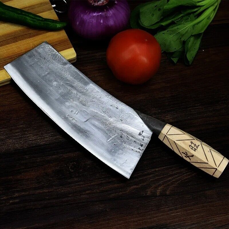 KD Handmade Cleaver Knife Forged Carbon Steel Butcher Knife Natural Wood Handle