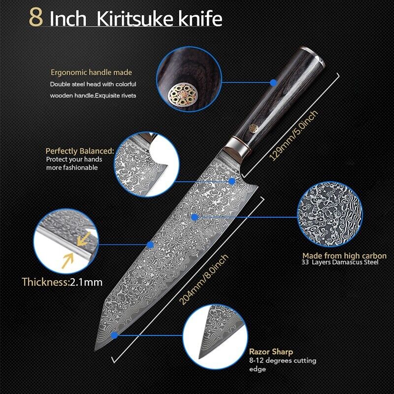 KD Handmade 8 Inch Kiritsuke Knife 5Cr15MoV Stainless Steel Kitchen Knife