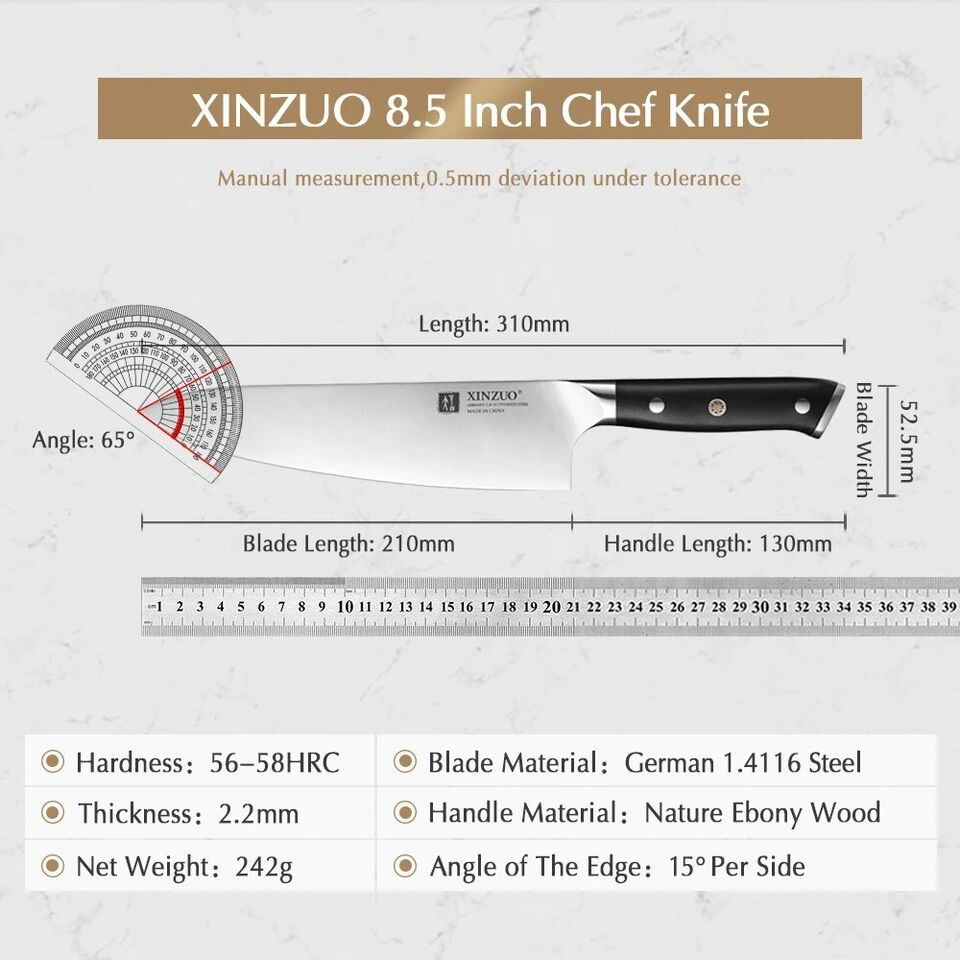 KD 8.5 Inch Chef Knife High Carbon Slicing Stainless Steel Kitchen Knives