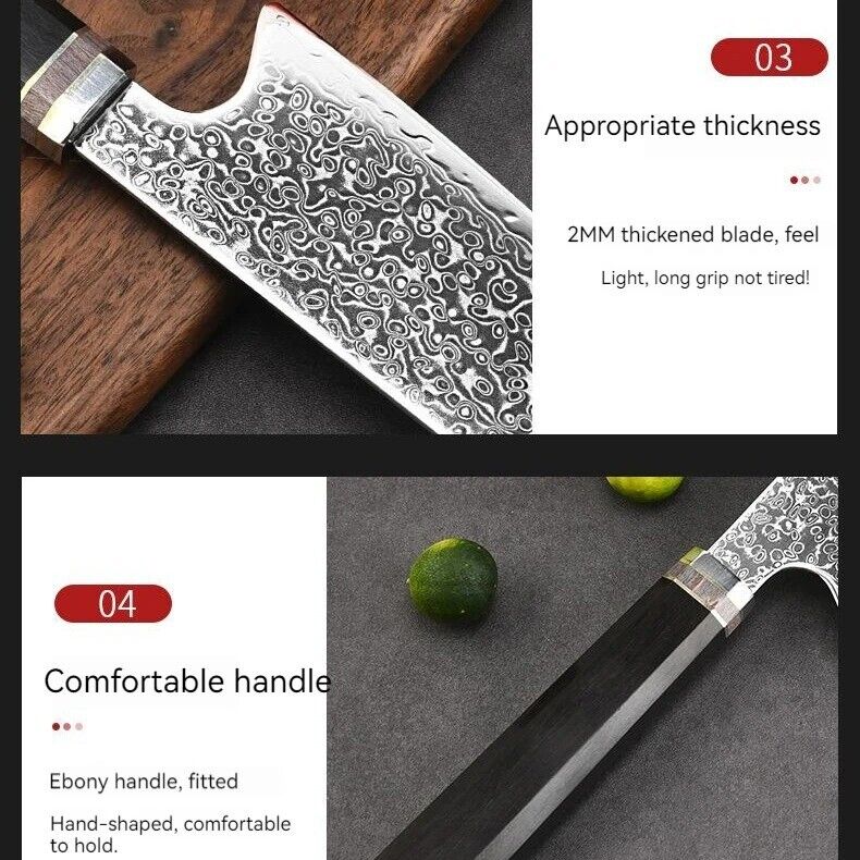 KD 8 Inch Chefs Cleaver Knife Damascus VG10 Steel Kiritsuke Kitchen Knife