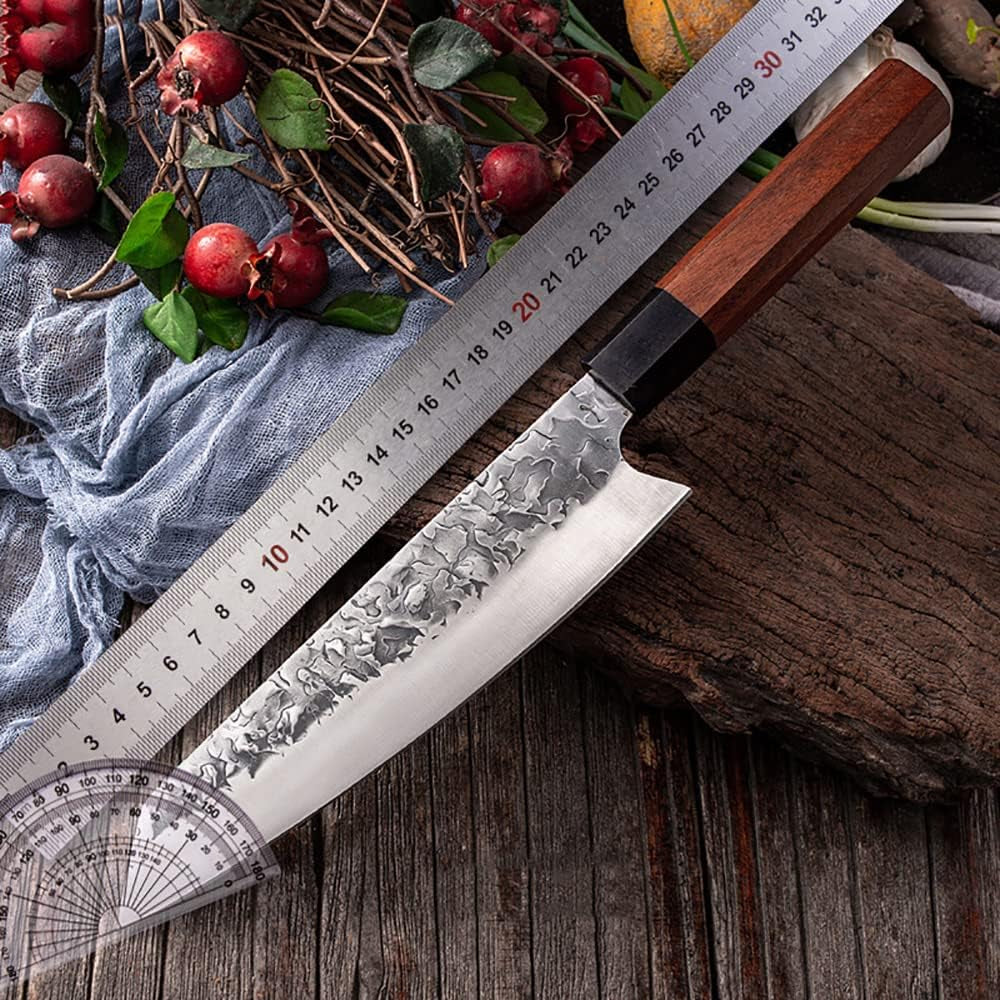 Chef Knife 8 Inch Hand Forged Carbon Steel Kitchen Cleaver Knives Octagonal Rosewood Handle