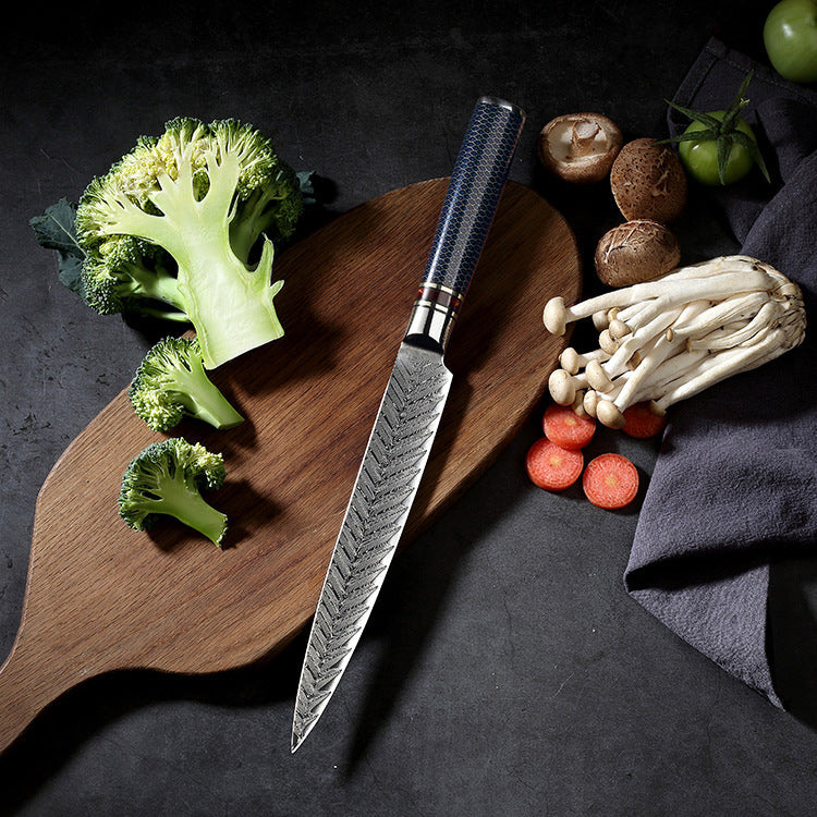 Small kitchen knife with Damascus steel handle