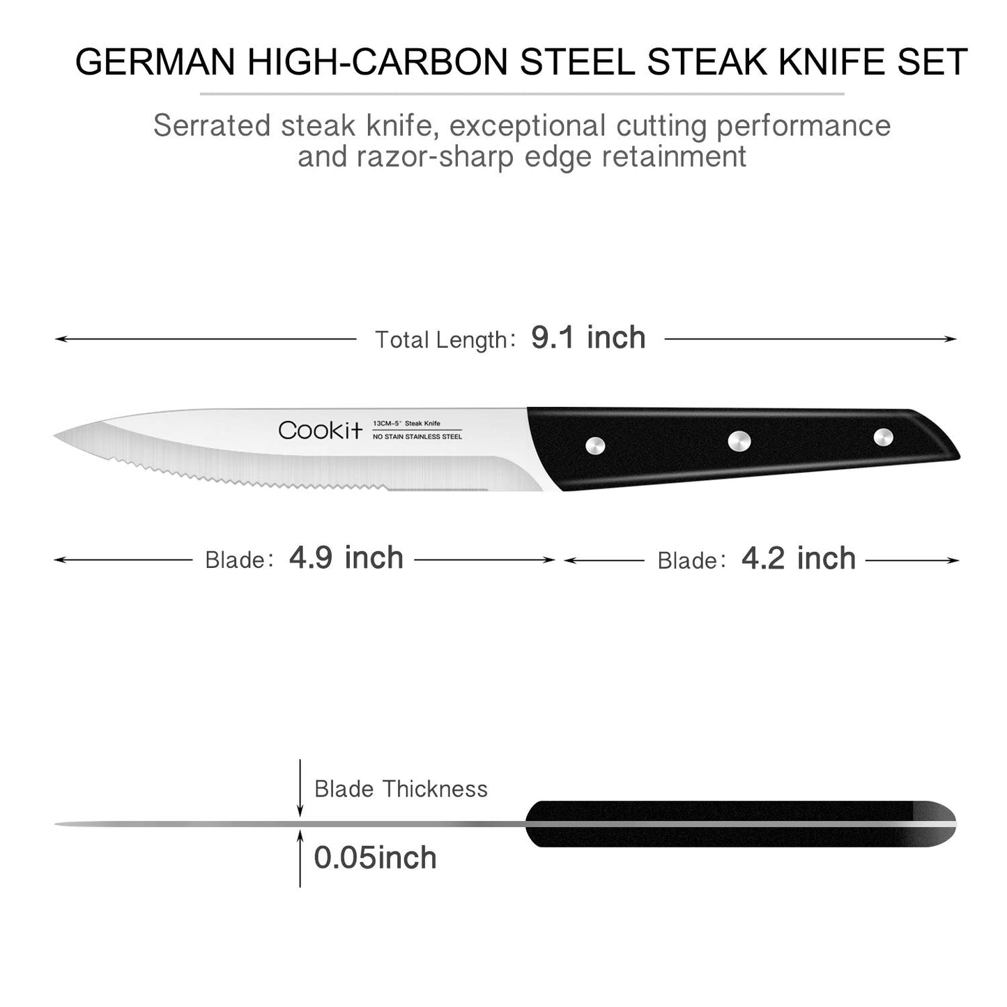KD Steak Knife, 8Pcs Steak Knife Set Stainless Steel Serrated Steak Knife Dinner Knife for Home
