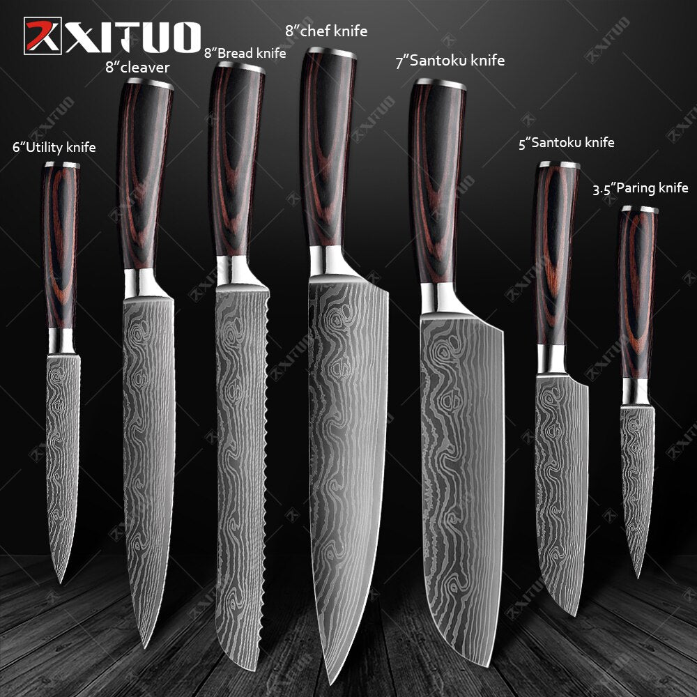 6 PCS Stainless Steel Kitchen Knives Set Chef Knife Sushi Knife