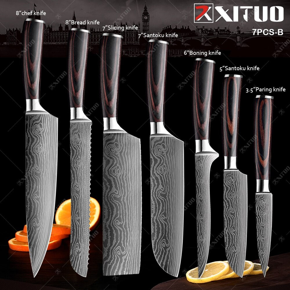 7pcs Kitchen Knife Sets Stainless Steel Chef Knife Bread Knife