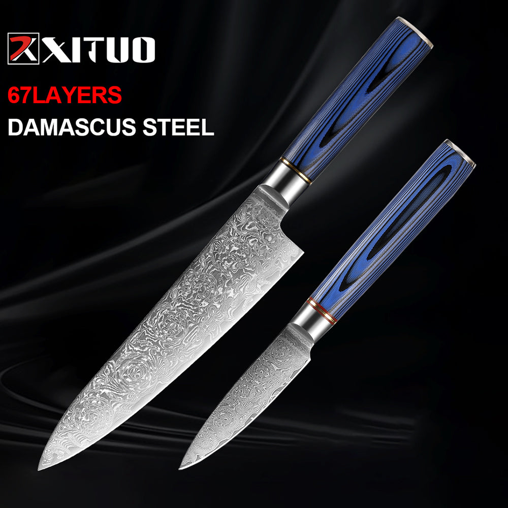 KD Japanese Damascus Steel 1-2 PCS Kitchen Knife Sets Chef Utility Cooking Resin Handle