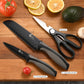Kitchen Knife, 3 Pcs Knife Set with Multifunctional Kitchen Scissors, Santoku Knife, Paring Knife, Black Knife Set for Chef Paring Cutting Slicing Dishwasher Safe (Anti-Slip Handle)