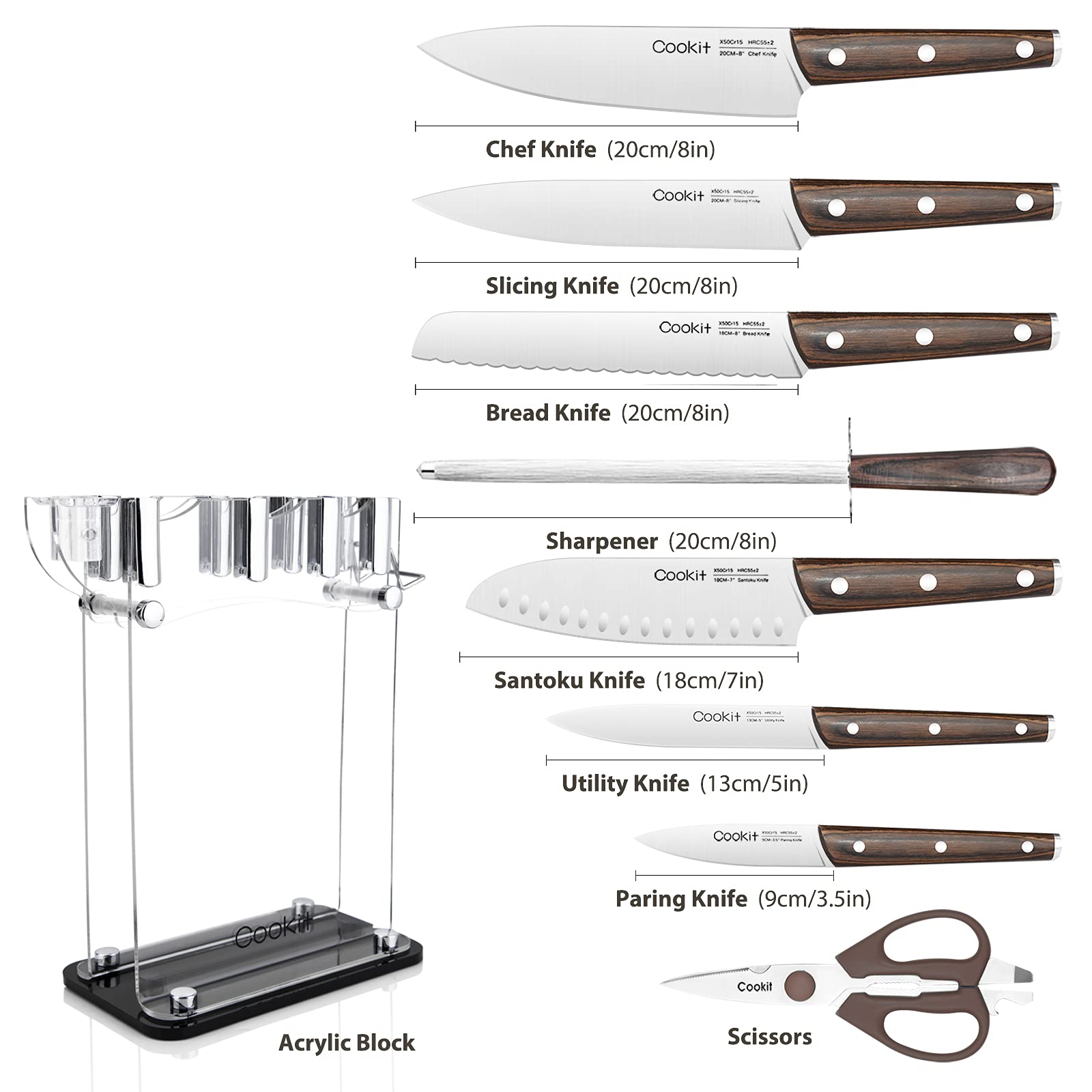 KD Knife Block with Knife 9 Pcs Kitchen Knife Set Sharp with Acrylic B –  Knife Depot Co.