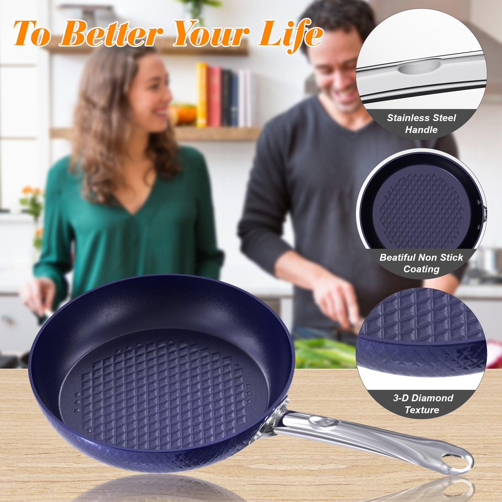 MADE IN KOREA - 3D Diamond Coating Nonstick Wok Frying Pan