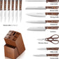 Knife Set, 15-Piece Kitchen Knife Set with Block Wooden, Kitchen Knives Sharpener and Scissors German Stainless Steel (Brown)