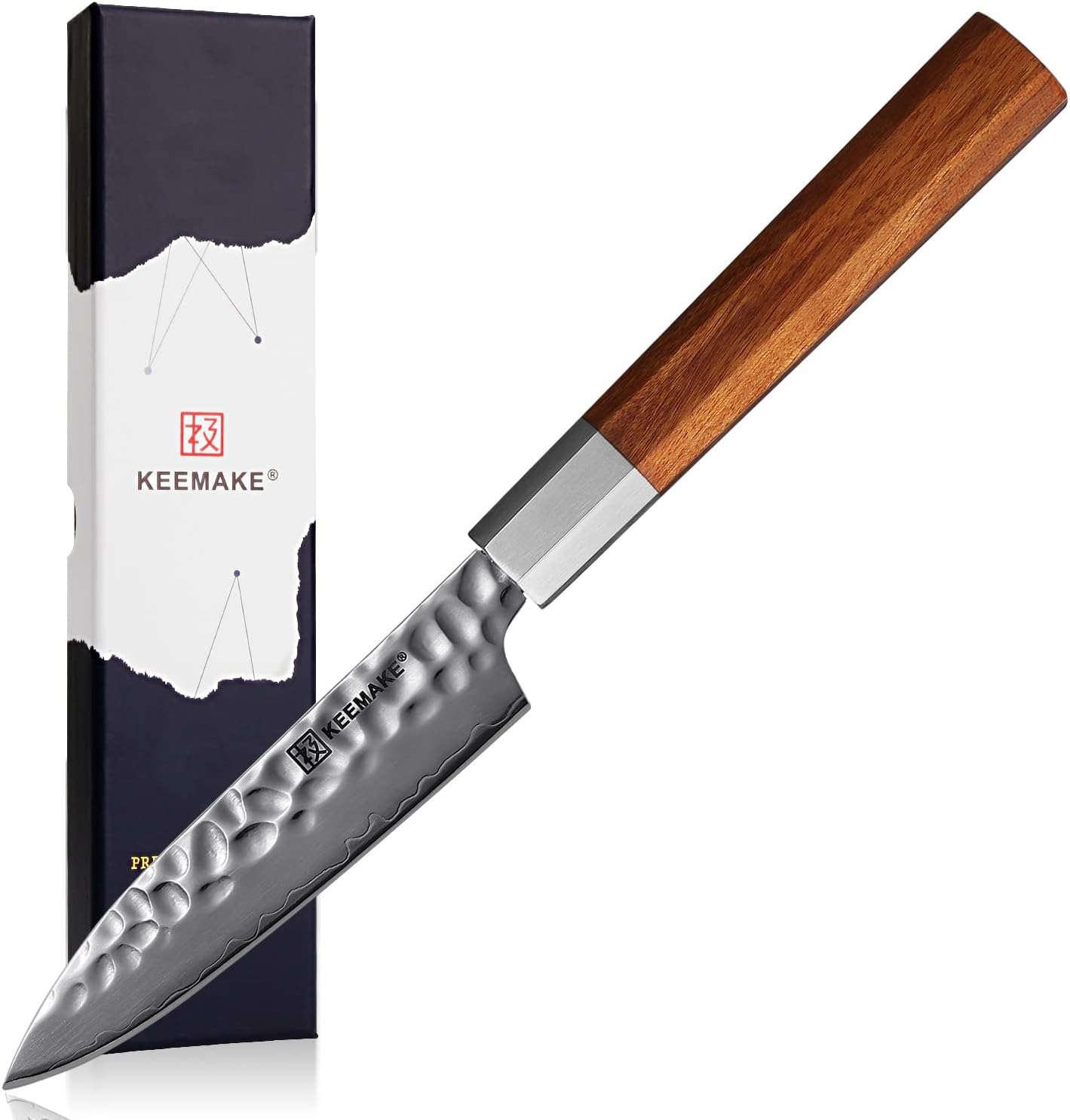 Santoku Knife 7 Inch Chef Knife, Japanese 440C Stainless Steel Kitchen Knife, Porfessional Cooking Knife for Meat Cutting with G10 Bolster Octagonal Wood Handle