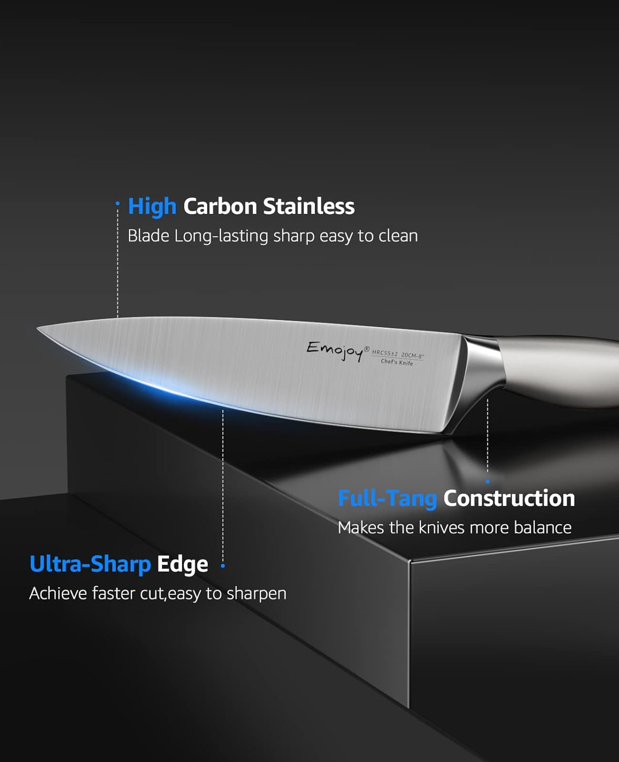 KD 15 PCS Kitchen Knife Block Set with Built-In Sharpener