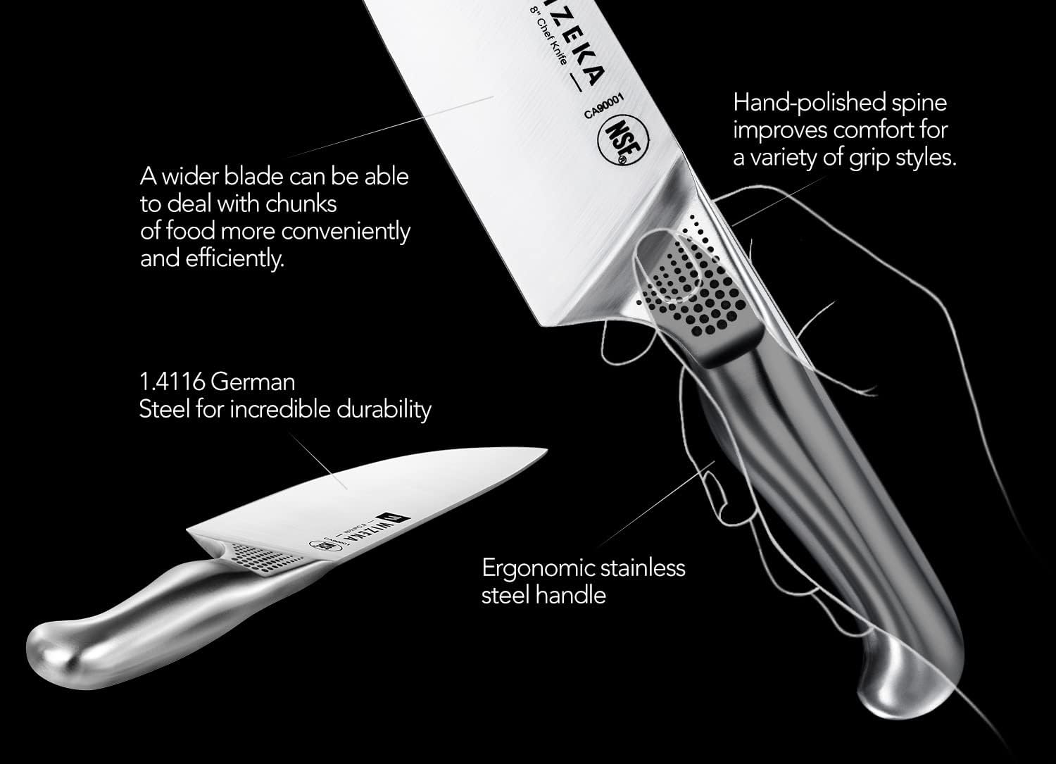 KD 15PCS German Steel Kitchen Knife Set with Built in Knife Sharpener Block