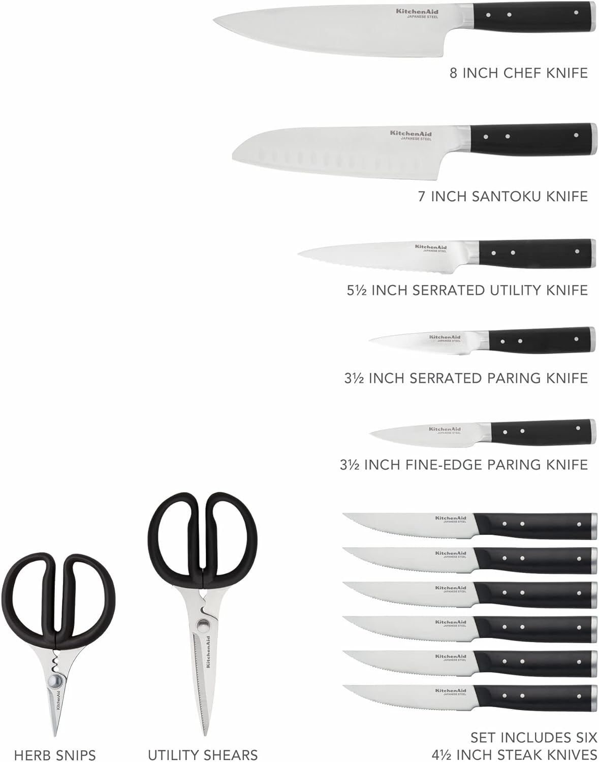 KD Japanese Knife Block Set with Built in Knife Sharpener