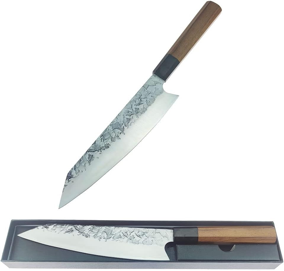 Chef Knife 8 Inch Hand Forged Carbon Steel Kitchen Cleaver Knives Octagonal Rosewood Handle