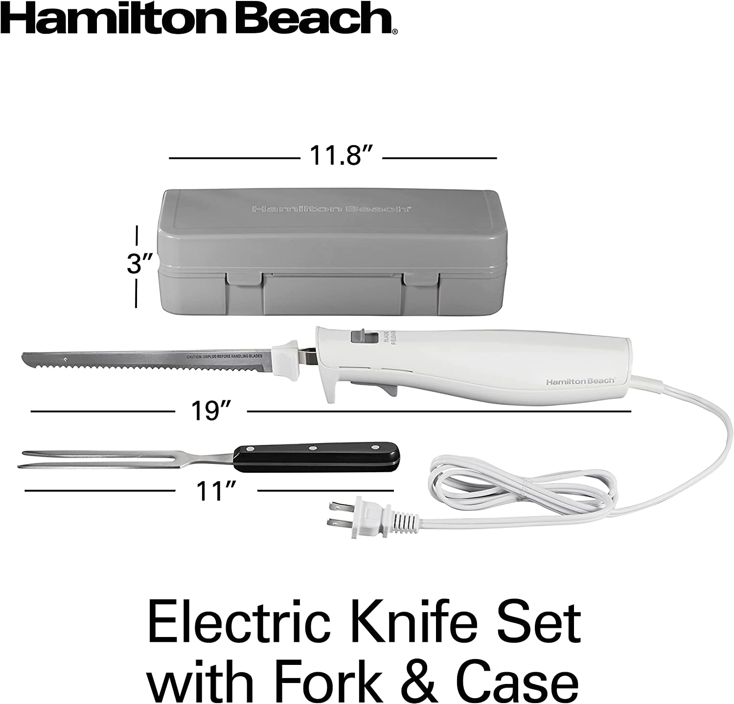 Electric Knife Set for Carving Meats, Poultry, Bread, Crafting Foam & More, Reciprocating Serrated Stainless Steel Blades, Ergonomic Design Storage Case + Fork Included, 5 Foot Cord
