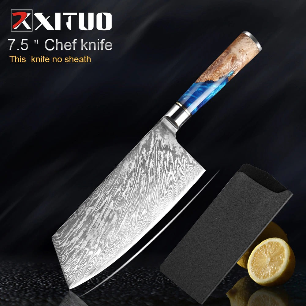 KD Real Damascus Steel Kitchen Knives - 7.5" Cleaver - Knife Depot Co.